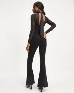 ACOA-001 Annabella Crochet Lace Mock Neck Bodysuit - Black - FINAL SALE -clothes Sales 01 Annabella Crochet Lace Mock Neck Bodysuit Black 0700