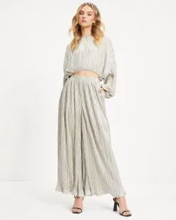 DRES-001 Kiyara Pocketed High Rise Shimmer Plisse Pants - Silver - FINAL SALE -clothes Sales 02 KiyaraPocketedHighRiseShimmerPlissePants Silver 3757