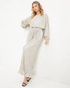 DRES-001 Kiyara Pocketed High Rise Shimmer Plisse Pants - Silver - FINAL SALE -clothes Sales 02 KiyaraPocketedHighRiseShimmerPlissePants Silver 3761 92212de6 4fcd 45cc b32b 215bc7c6c899