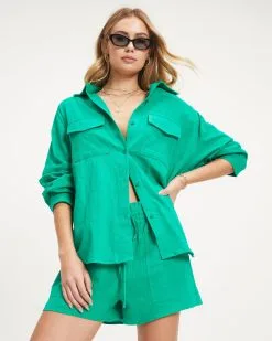Offshore Dreams Cotton Button Down Top - Emerald - FINAL SALE -clothes Sales 02 OffshoreDreamsCottonButtonDownTop Emerald 0256