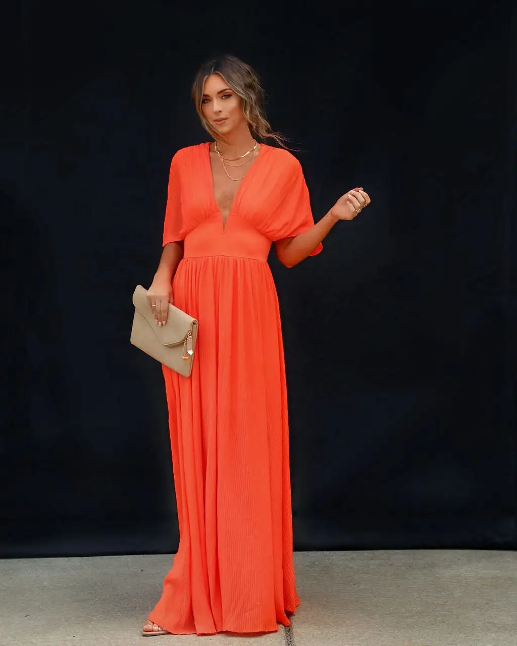 Cathleen Plunge Neck Maxi Dress - Orange 6 Cathleen Plunge Neck Maxi Dress - Orange - Image 6