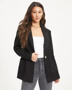 WHIT-001 Natasha Lightweight Pocketed Blazer - Black - FINAL SALE