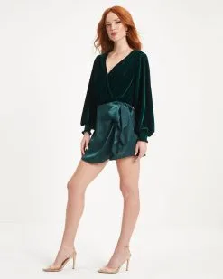 SUGA-001 All About Fun Embossed Side Tie Skort - Hunter Green - FINAL SALE 8 SUGA-001 All About Fun Embossed Side Tie Skort - Hunter Green - FINAL SALE -clothes Sales 05 GiavanaVelvetBalloonSleeveBodysuit Pine 08671