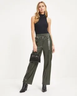 Explore The World Faux Leather Cargo Pants - Dark Olive - FINAL SALE