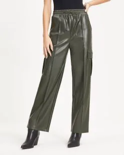 Explore The World Faux Leather Cargo Pants - Dark Olive - FINAL SALE -clothes Sales 06 ExploreTheWorldFauxLeatherCargoPants DarkOlive 0736