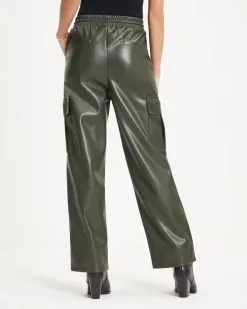 Explore The World Faux Leather Cargo Pants - Dark Olive - FINAL SALE -clothes Sales 06 ExploreTheWorldFauxLeatherCargoPants DarkOlive 0758