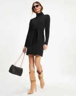 Mylah Knit Turtleneck Sweater Dress - Black - FINAL SALE