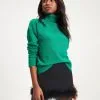Ruth Knit Turtleneck Pearl Embellished Pullover Sweater - Emerald - FINAL SALE