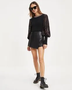 Penelope Contrast Knit Burnout Velvet Pullover Sweater - Black - FINAL SALE 9 Penelope Contrast Knit Burnout Velvet Pullover Sweater - Black - FINAL SALE -clothes Sales 07 Penelope Contrast Knit Burnout Velvet Pullover Sweater Black 0976