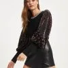 Penelope Contrast Knit Burnout Velvet Pullover Sweater - Black - FINAL SALE