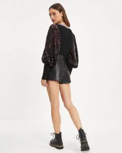 Penelope Contrast Knit Burnout Velvet Pullover Sweater - Black - FINAL SALE 7 Penelope Contrast Knit Burnout Velvet Pullover Sweater - Black - FINAL SALE -clothes Sales 07 Penelope Contrast Knit Burnout Velvet Pullover Sweater Black 1034