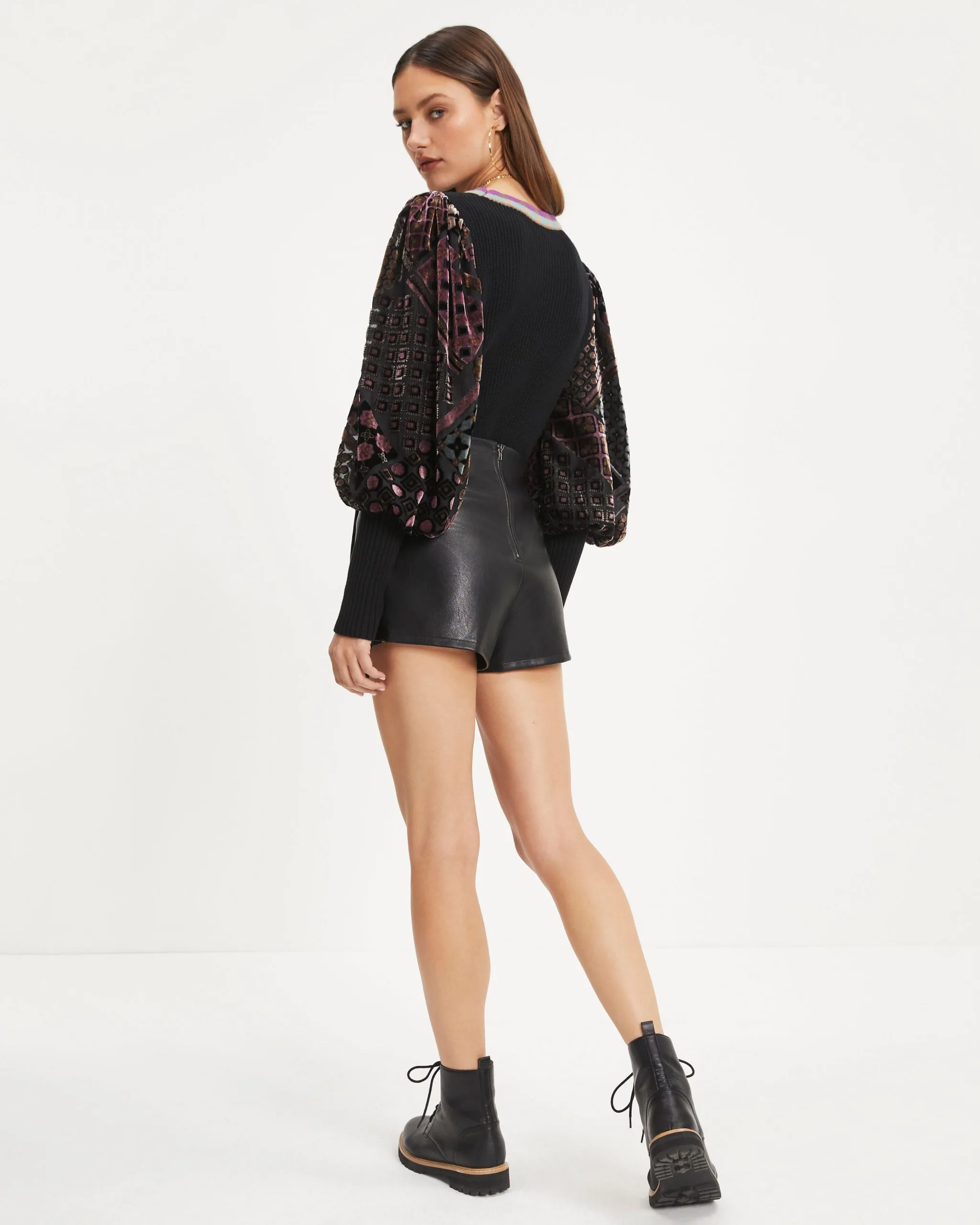 Penelope Contrast Knit Burnout Velvet Pullover Sweater - Black - FINAL SALE 3 Penelope Contrast Knit Burnout Velvet Pullover Sweater - Black - FINAL SALE - Image 3