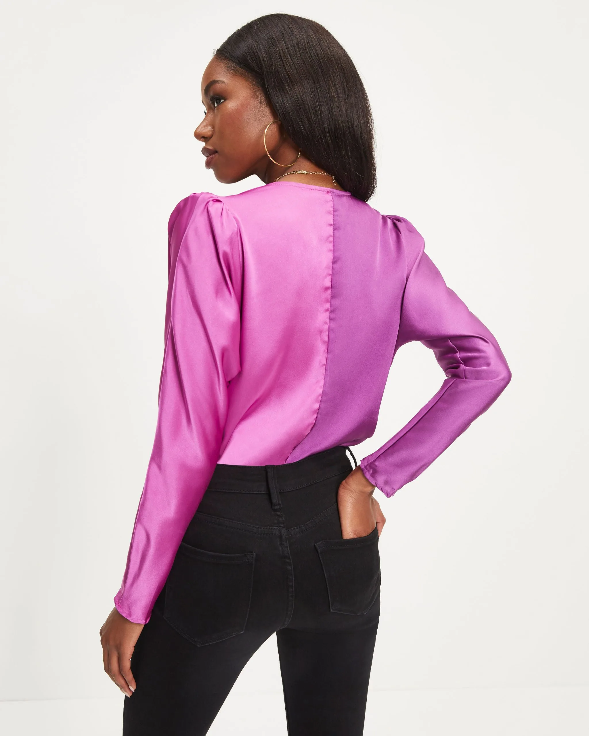 STRU-001 Two Sides Satin Drape Bodysuit - Purple/Magenta 3 STRU-001 Two Sides Satin Drape Bodysuit - Purple/Magenta - Image 3