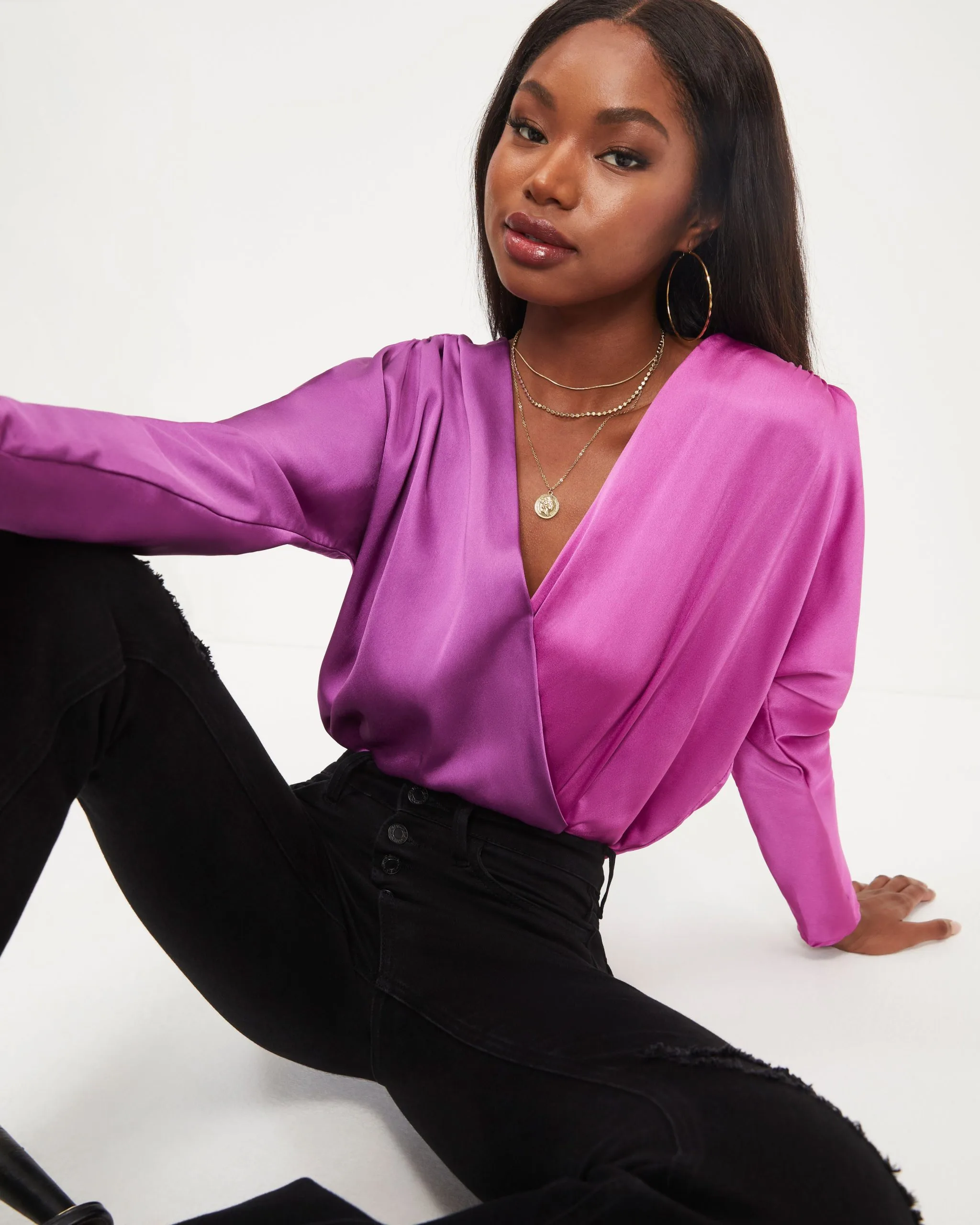 STRU-001 Two Sides Satin Drape Bodysuit - Purple/Magenta 1 STRU-001 Two Sides Satin Drape Bodysuit - Purple/Magenta