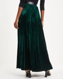 SALT-001 Claire Velvet Pleated Maxi Skirt - Pine - FINAL SALE -clothes Sales 09 ClaireVelvetPleatedMaxiSkirt Pine 0991