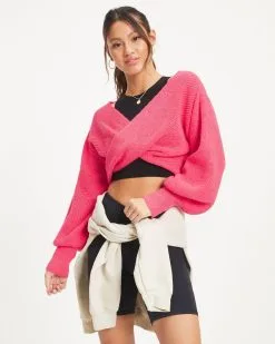 Cozy Little Something Crop Twist Front Sweater - Bright Pink - FINAL SALE -clothes Sales 09 CozyLittleSomethingCropTwistFrontSweater BrightPink 1211