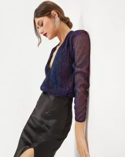 ACOA-001 Daria Metallic Plisse Bodysuit - Multi - FINAL SALE