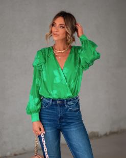 STRU-001 Tailynn Floral Ruffle Bodysuit - Green - SALE -clothes Sales 0D61B79D 2BE2 44CB B226 83B3997FAB0F