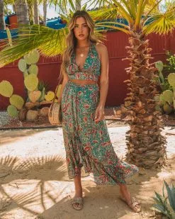 CHRY-001 Salas Paisley High Low Shimmer Maxi Skirt - LAST CHANCE