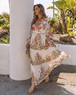 SALT-001 Joliet Floral Tiered Maxi Dress - Ivory - FINAL SALE -clothes Sales 0L4A1821