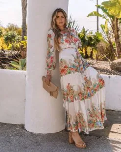 SALT-001 Joliet Floral Tiered Maxi Dress - Ivory - FINAL SALE