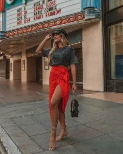 TYCH-001 Devotion Wrap Midi Skirt - Orange - FINAL SALE -clothes Sales 0L4A2139