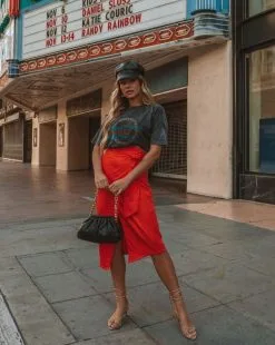 TYCH-001 Devotion Wrap Midi Skirt - Orange - FINAL SALE -clothes Sales 0L4A2143