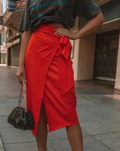 TYCH-001 Devotion Wrap Midi Skirt - Orange - FINAL SALE -clothes Sales 0L4A2157