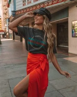 TYCH-001 Devotion Wrap Midi Skirt - Orange - FINAL SALE -clothes Sales 0L4A2160