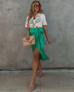 TYCH-001 Devotion Wrap Midi Skirt - Green - FINAL SALE