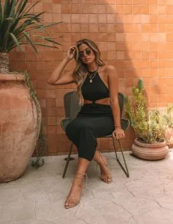 Coastline Cutout Halter Knit Midi Dress - Black - FINAL SALE -clothes Sales 0L4A2879