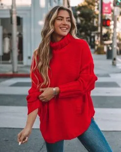 MAIN-001 Veyda Ribbed Turtleneck Knit Sweater - Red - FINAL SALE