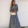TYCH-001 Scenery Printed Tiered Maxi Skirt - Navy - FINAL SALE