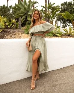 OLIV-001 Huma Cotton Smocked Tassel Maxi Skirt - Sage - FINAL SALE -clothes Sales 0L4A4795 38f998fb a862 4843 8aa2 46cf89bc5405