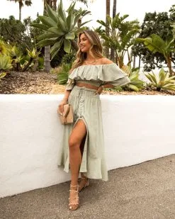 OLIV-001 Huma Cotton Smocked Tassel Maxi Skirt - Sage - FINAL SALE