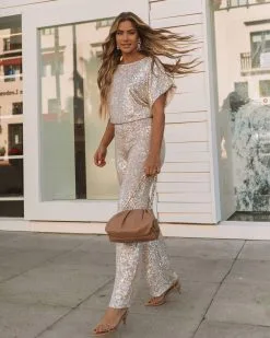 AAKA-001 Wintour High Rise Sequin Pants - Champagne - FINAL SALE -clothes Sales 0L4A6396