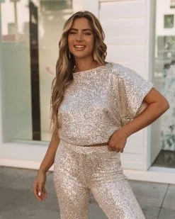 AAKA-001 Wintour High Rise Sequin Pants - Champagne - FINAL SALE -clothes Sales 0L4A6409