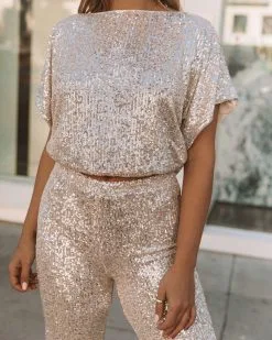 AAKA-001 Wintour High Rise Sequin Pants - Champagne - FINAL SALE -clothes Sales 0L4A6418