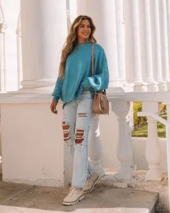Dariel Relaxed Knit Sweater - Sky Blue - FINAL SALE 17 Dariel Relaxed Knit Sweater - Sky Blue - FINAL SALE -clothes Sales 0L4A6556