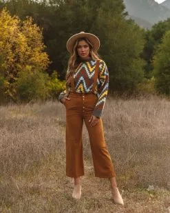 PAPE-001 Jenelle Cotton Pocketed Suspender Pants - Camel - FINAL SALE