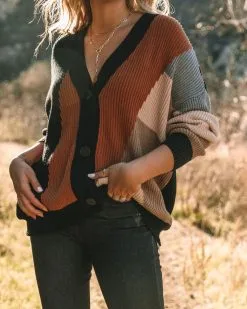 Glee Button Front Colorblock Cardigan - Black Multi - FINAL SALE -clothes Sales 0L4A7803