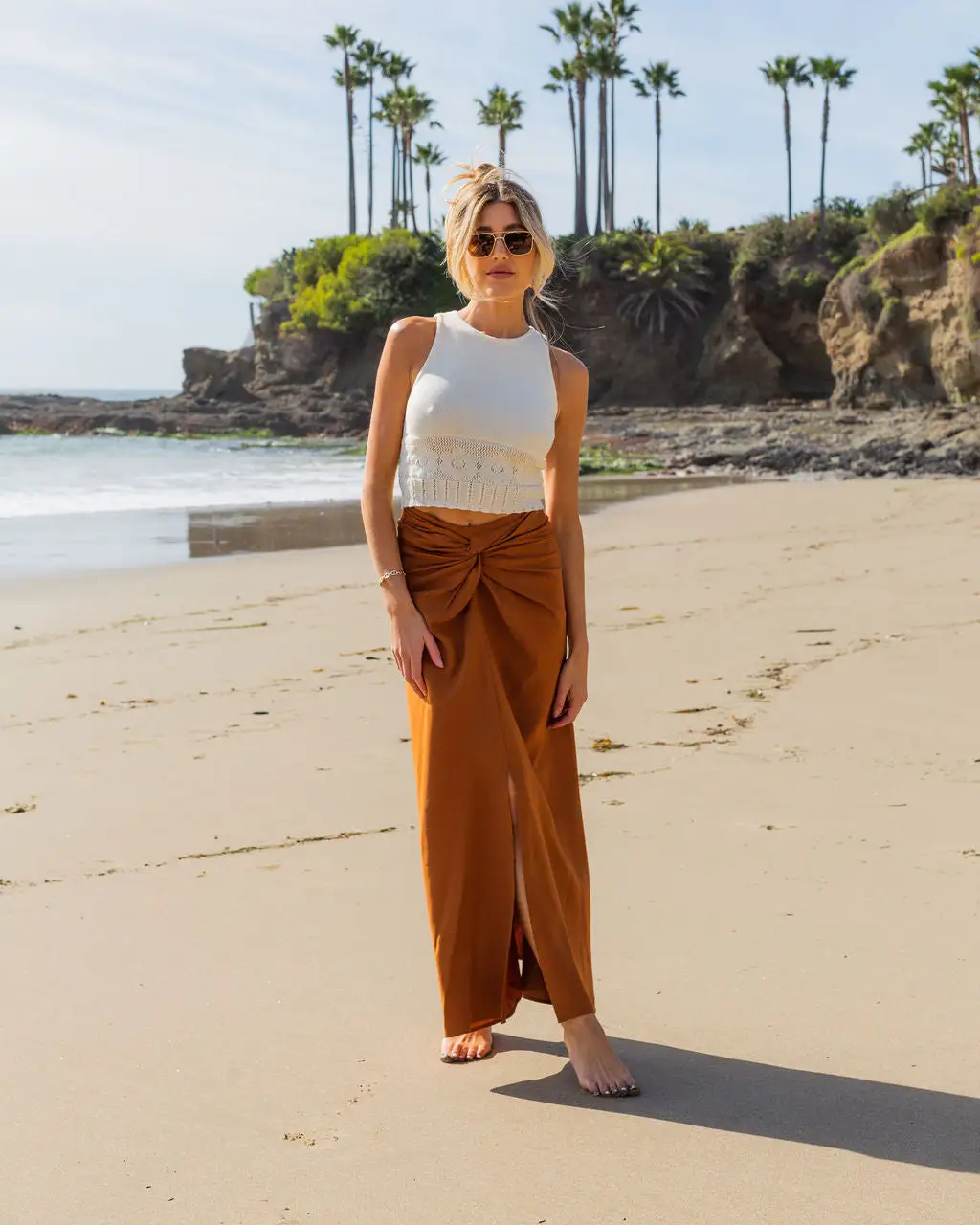 FORE-001 Martine Twisted Front Slit Maxi Skirt - Caramel - SALE 6 FORE-001 Martine Twisted Front Slit Maxi Skirt - Caramel - SALE - Image 6