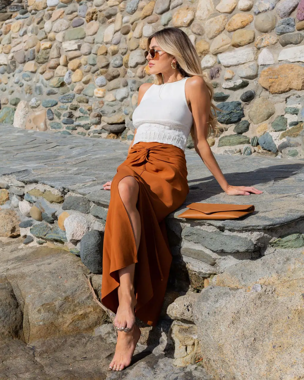 FORE-001 Martine Twisted Front Slit Maxi Skirt - Caramel - SALE 7 FORE-001 Martine Twisted Front Slit Maxi Skirt - Caramel - SALE - Image 7