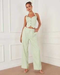 SKYL-002 Xanthe Pocketed Wide Leg Pant - Mint  -clothes Sales 12758SKV MINT 9442