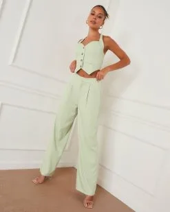 SKYL-002 Xanthe Pocketed Wide Leg Pant - Mint  -clothes Sales 12758SKV MINT 9556 225702cc 0629 41d2 be46 20a40b382b1b