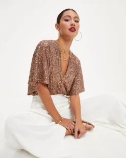 DRES-001 Christina Sequin Bodysuit - Gold - FINAL SALE