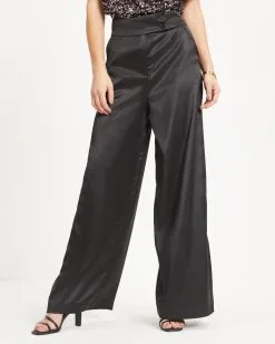 SALT-001 Ellis Satin Pocketed Wide Leg Pants - Black - FINAL SALE -clothes Sales 15 EllisSatinPocketedWideLegPants Black 1589