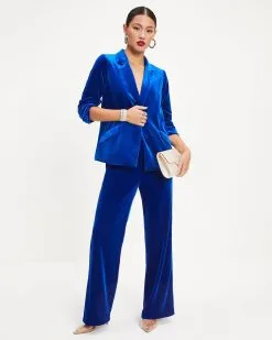 SKIE-001 Claudia Velvet Pants - Cobalt - FINAL SALE -clothes Sales 16 ClaudiaVelvetRuchedSleeveBlazer Cobalt 1413