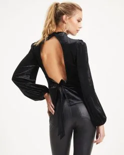 FLAT-001 On Another Level Velvet Tie Back Top - Black - FINAL SALE