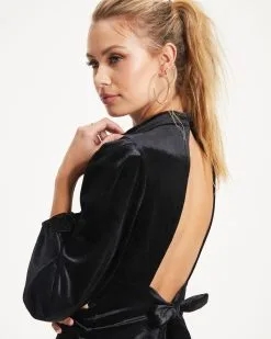 FLAT-001 On Another Level Velvet Tie Back Top - Black - FINAL SALE -clothes Sales 16 OnAnotherLevelVelvetTieBackTop Black 1731